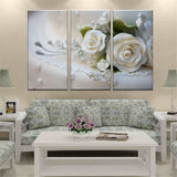 White Rose Flower 3 Pcs Wall Canvas -  - TheLedHeroes