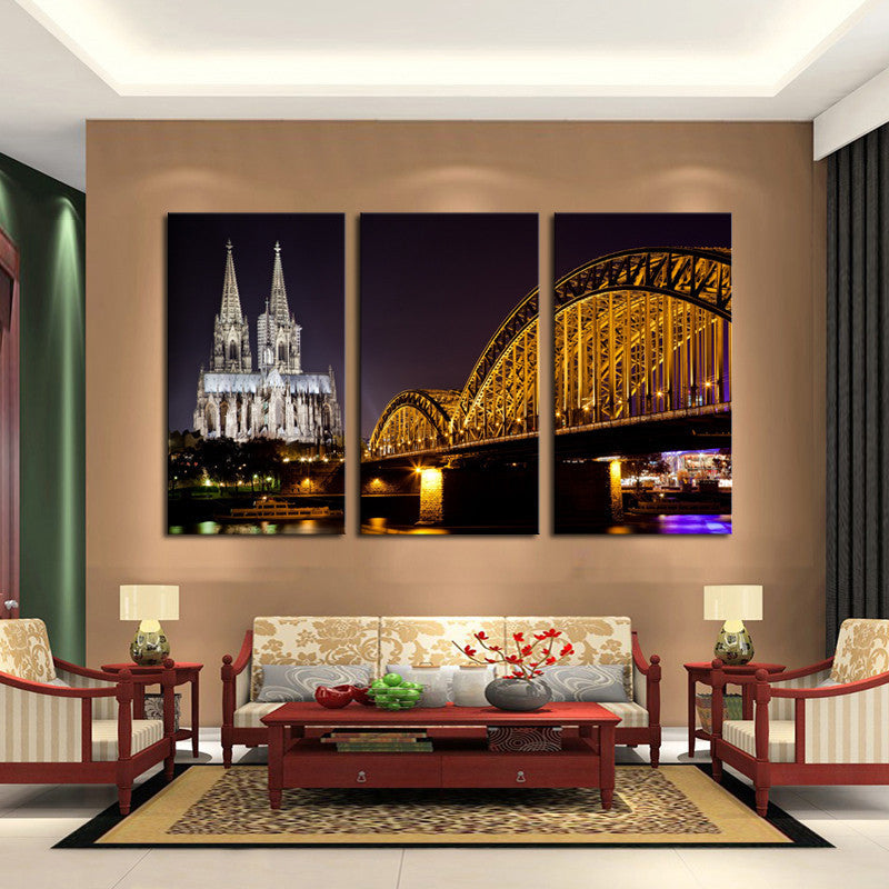 Building with Bridge 3 Pcs Wall Canvas -  - TheLedHeroes