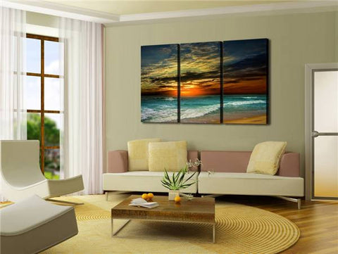 Sunrise And Waves 3 Pcs Wall Canvas -  - TheLedHeroes