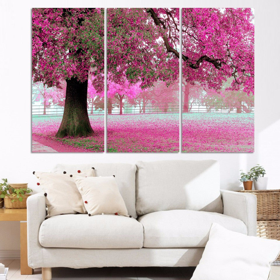 Pink Wooden Landscape 3 Pcs Wall Canvas -  - TheLedHeroes