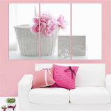 Pink Flower White Basket 3 Pcs Wall Canvas -  - TheLedHeroes