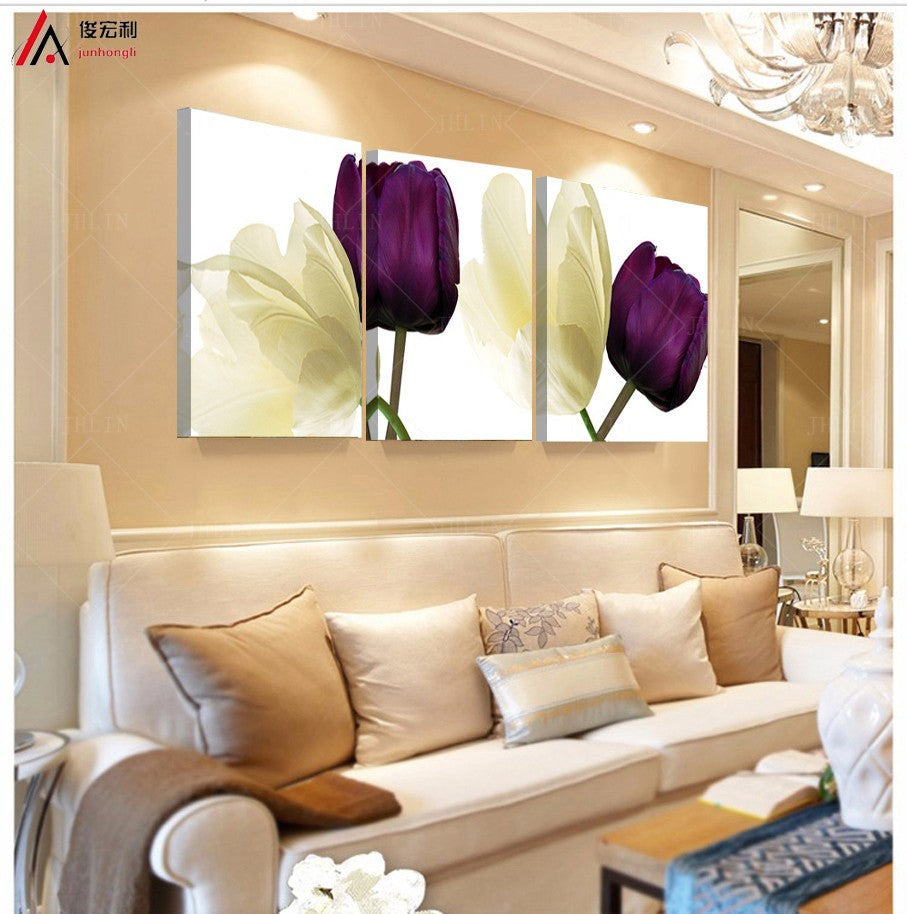 White purple tulip flower 3 Pcs Wall Canvas -  - TheLedHeroes
