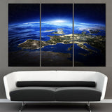 The Earth Map From the Space 3 Pcs Wall Canvas -  - TheLedHeroes