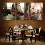 Red rose flower street 3 Pcs Wall Canvas -  - TheLedHeroes