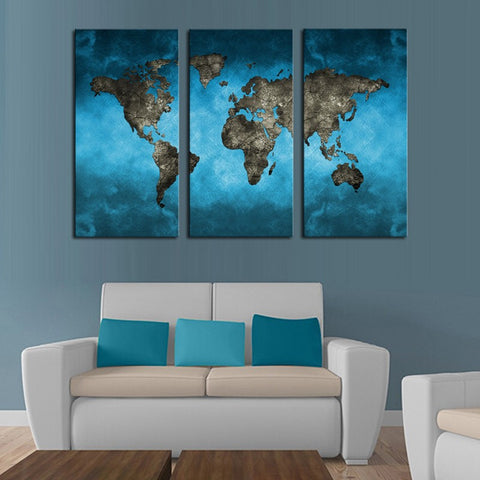 Blue Map Landscape 3 Pcs Wall Canvas -  - TheLedHeroes