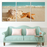Blue Beach Shells Seascapes 3 Pcs Wall Canvas -  - TheLedHeroes