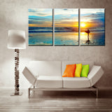 Beautiful sunset under the surfer 3 Pcs Wall Canvas -  - TheLedHeroes