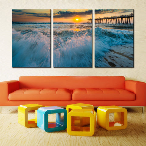 Sea sunset waves 2 - 3 Pcs Wall Canvas -  - TheLedHeroes