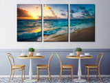 Sea sunset waves 3 Pcs Wall Canvas -  - TheLedHeroes