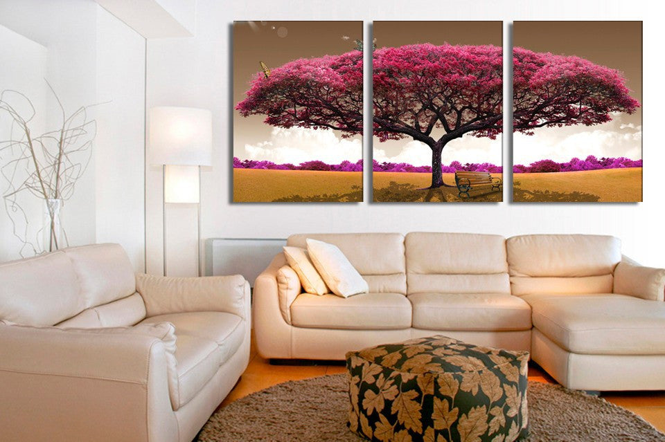 Pink tree landscape 3 Pcs Wall Canvas -  - TheLedHeroes