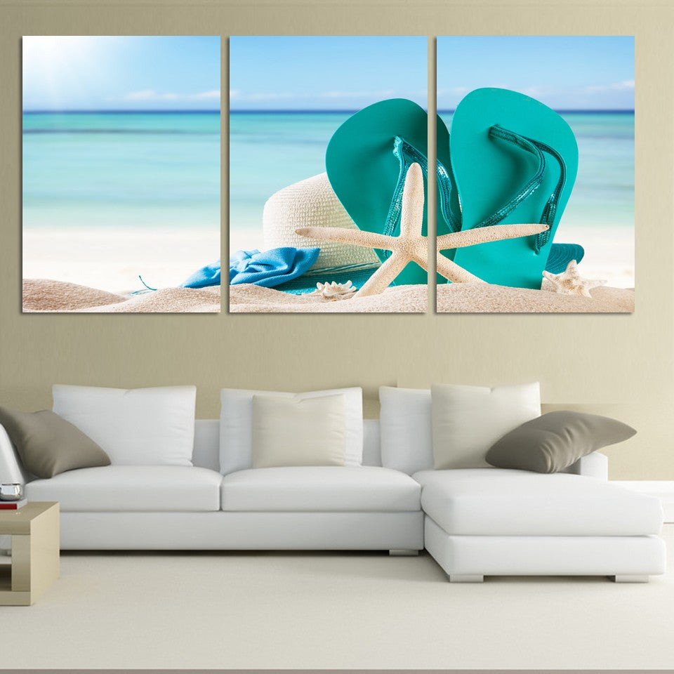 Large Beach Seascapes 3 Pcs Wall Canvas -  - TheLedHeroes