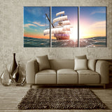 Sailboat on the sea 3 Pcs Wall Canvas -  - TheLedHeroes