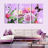 Colorful Flower With Butterfly 3 Pcs Wall Canvas -  - TheLedHeroes