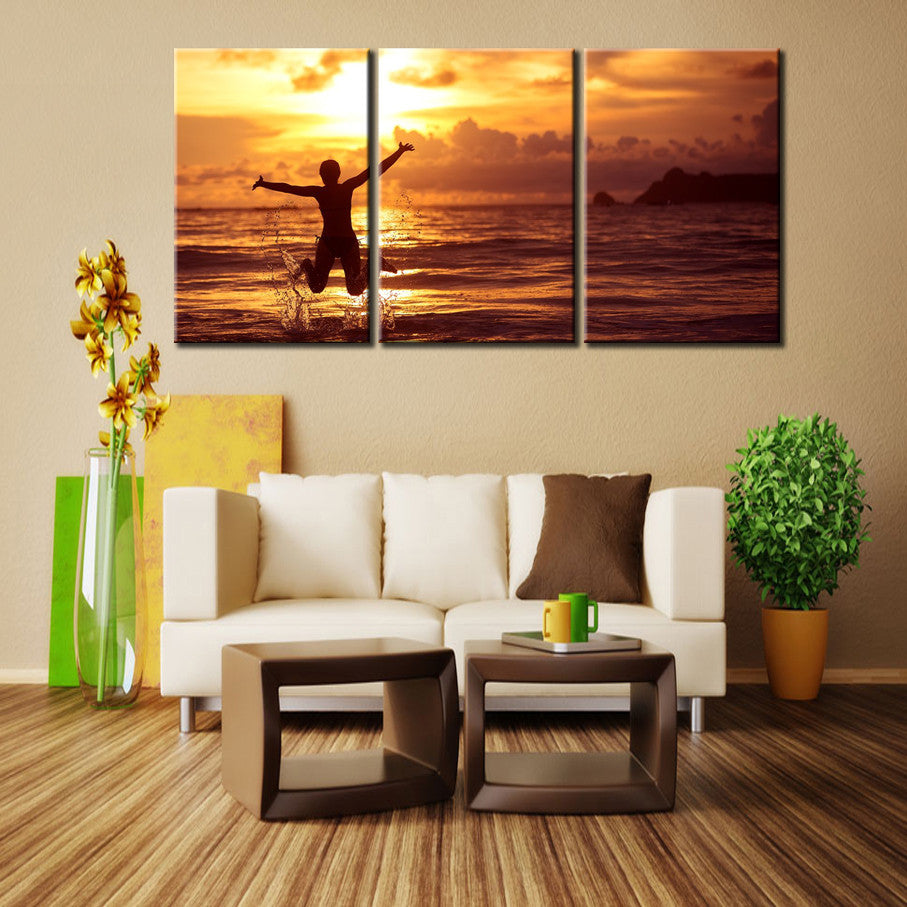 Sea sunrise Xiaguang miles 3 Pcs Wall Canvas -  - TheLedHeroes