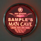 MAN CAVE Room Name Personalized Round Custom LED Sign - Red - TheLedHeroes