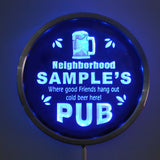 Neighborhood PUB Name Personalized Round Custom LED Sign - Blue - TheLedHeroes