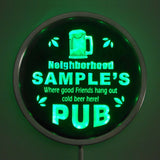 Neighborhood PUB Name Personalized Round Custom LED Sign - Green - TheLedHeroes