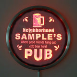 Neighborhood PUB Name Personalized Round Custom LED Sign - Red - TheLedHeroes