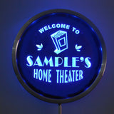 HOME THEATER Name Personalized Round Custom LED Sign - Blue - TheLedHeroes
