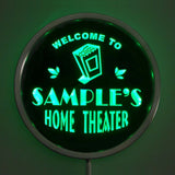 HOME THEATER Name Personalized Round Custom LED Sign - Green - TheLedHeroes