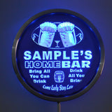 HOME BAR Name Personalized Round Custom LED Sign - Blue - TheLedHeroes