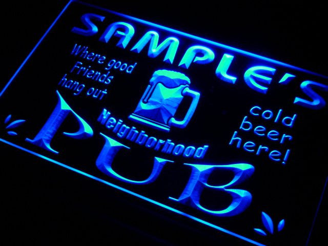 Neighborhood Pub Name Personalized Custom LED Sign - Blue - TheLedHeroes