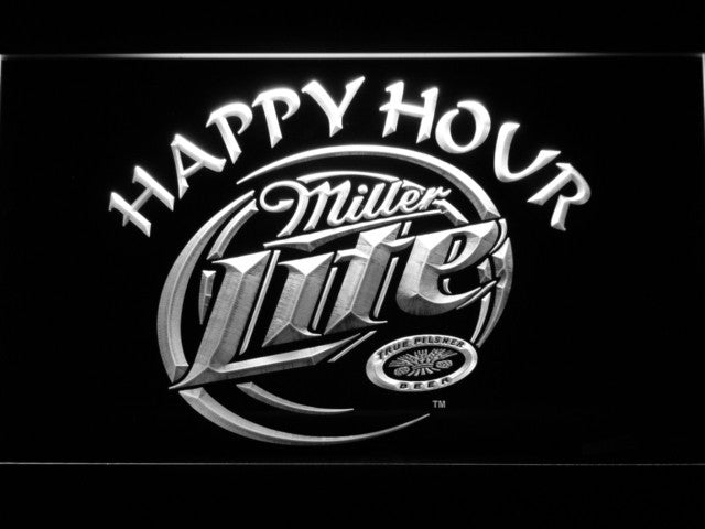 Miller Lite Happy Hour Beer Bar LED Sign - White - TheLedHeroes