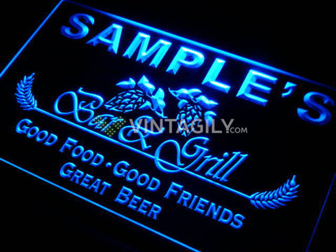 Family Bar & Grill Name Personalized Custom LED Sign - Blue - TheLedHeroes