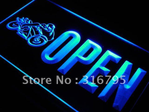 OPEN Motorcycles Auto Shop Car LED Neon Sign USB - Blue - TheLedHeroes