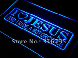 I Love Jesus and I Ride Motorcycle LED Neon Sign Electrical - Blue - TheLedHeroes
