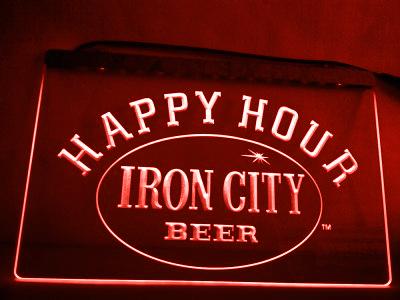 Iron City Beer Happy Hour LED Neon Sign Electrical - Red - TheLedHeroes